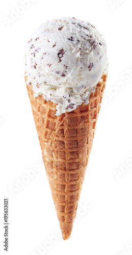 Italian Stracciatella ice cream with cone