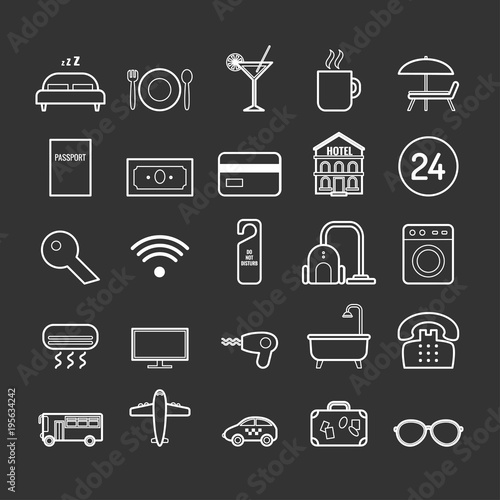 Set of vector line hotel icons for web design and decoration