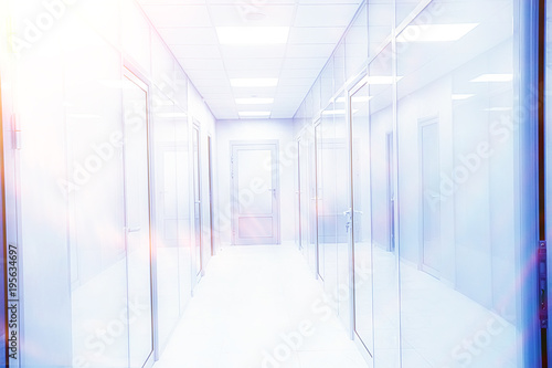 modern medical clinic  bright blurred background  corridor  spacious modern medical facility  hospital new