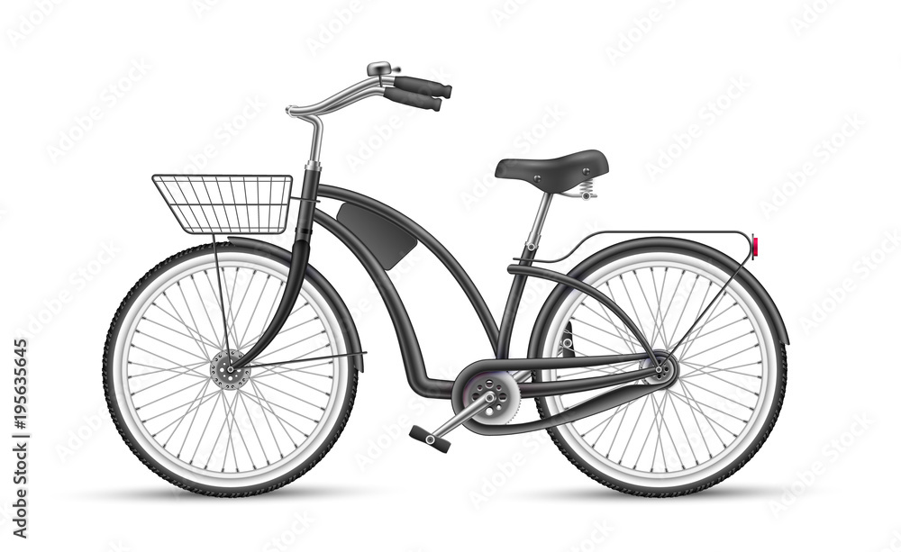 Vector black bicycle realistic 3d isolated mockup Vector black bicycle realistic 3d isolated mockup
