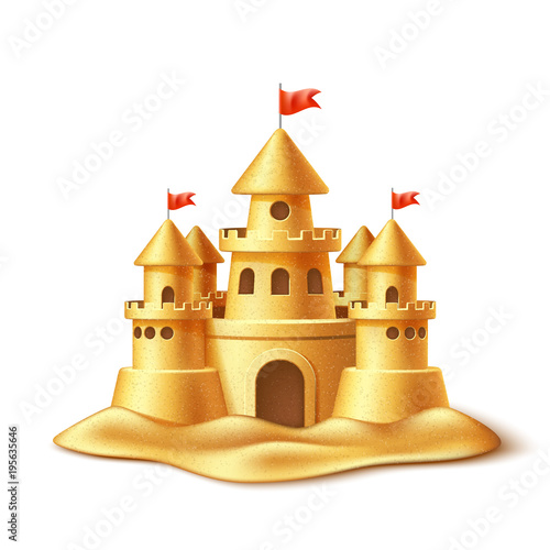 Vector realistic sand castle, fort fortress towers
