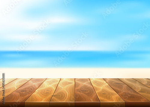 Vector wood floor walkway seaside, coastline