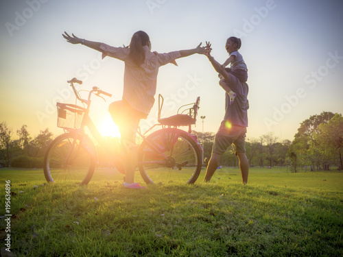 Biker family  father and daughter playing