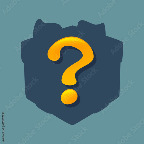 Big yellow question mark on gift box silhouette.Vector icon