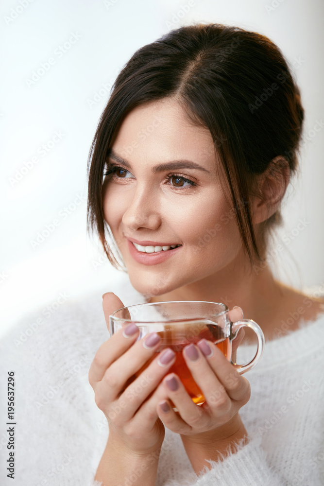 Drink. Beautiful Woman Drinking Tea From Cup Drink. Beautiful Woman Drinking Tea From Cup