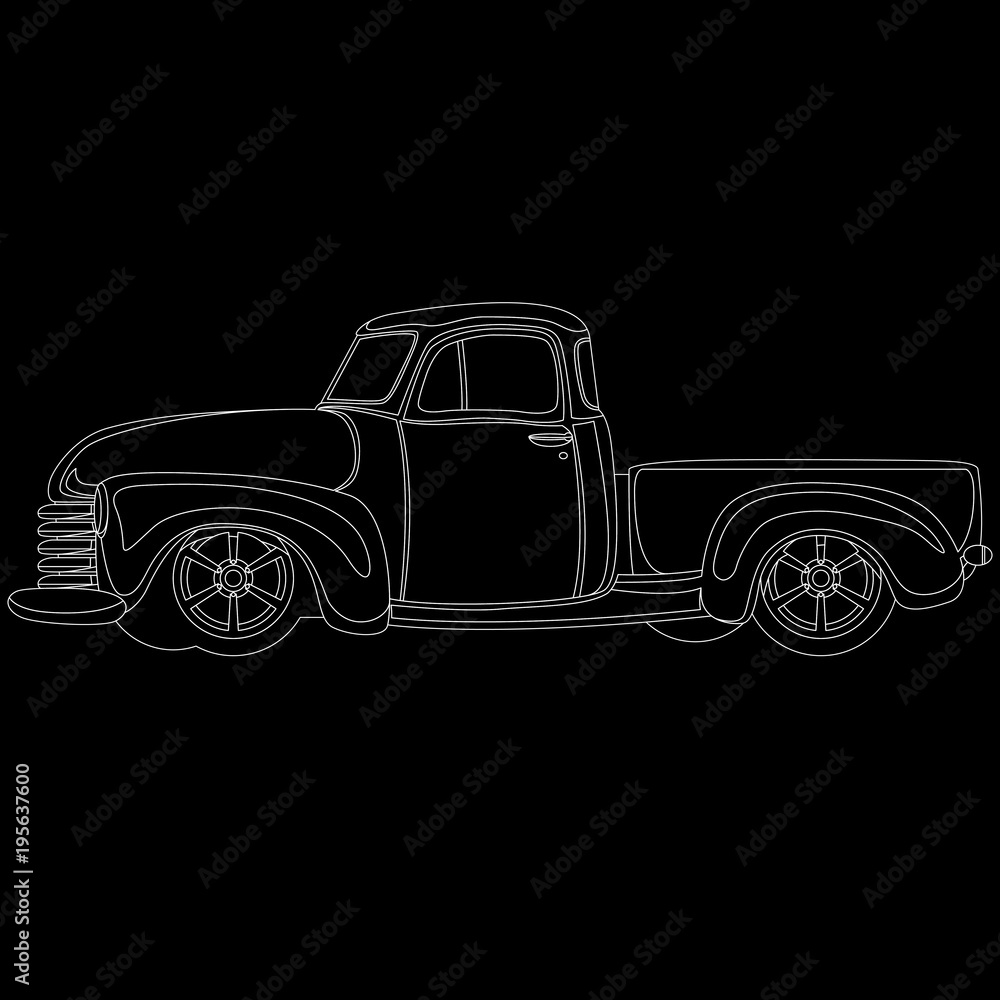 classic pickup truck vintage vector illustration line