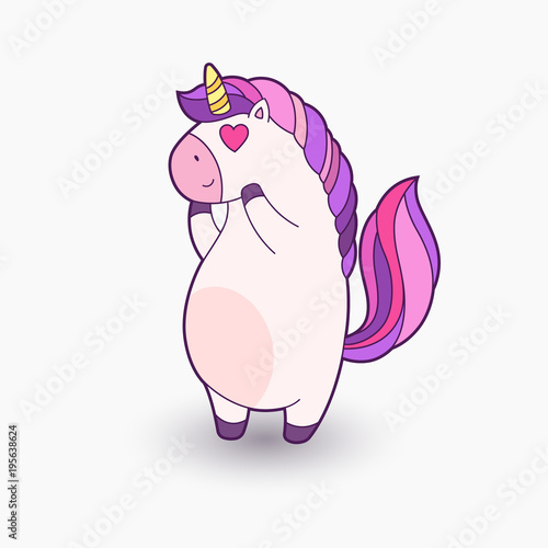 Cute cartoon unicorn. Vector illustration. Funny enamored unicorn © yepifanovahelen