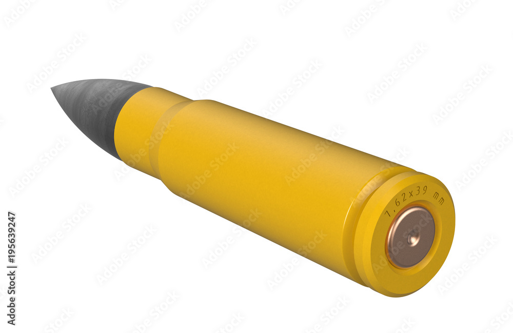 Cartridge of the AK-47 - Bullet 7.62x39mm (3d render isolated on white background) Cartridge of the AK-47 - Bullet 7.62x39mm (3d render isolated on white background)