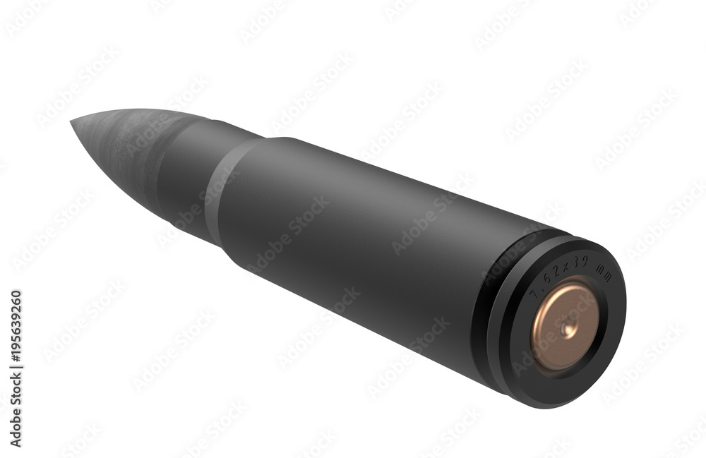 Cartridge of the AK-47 - Bullet 7.62x39mm (3d render isolated on white background) Cartridge of the AK-47 - Bullet 7.62x39mm (3d render isolated on white background)