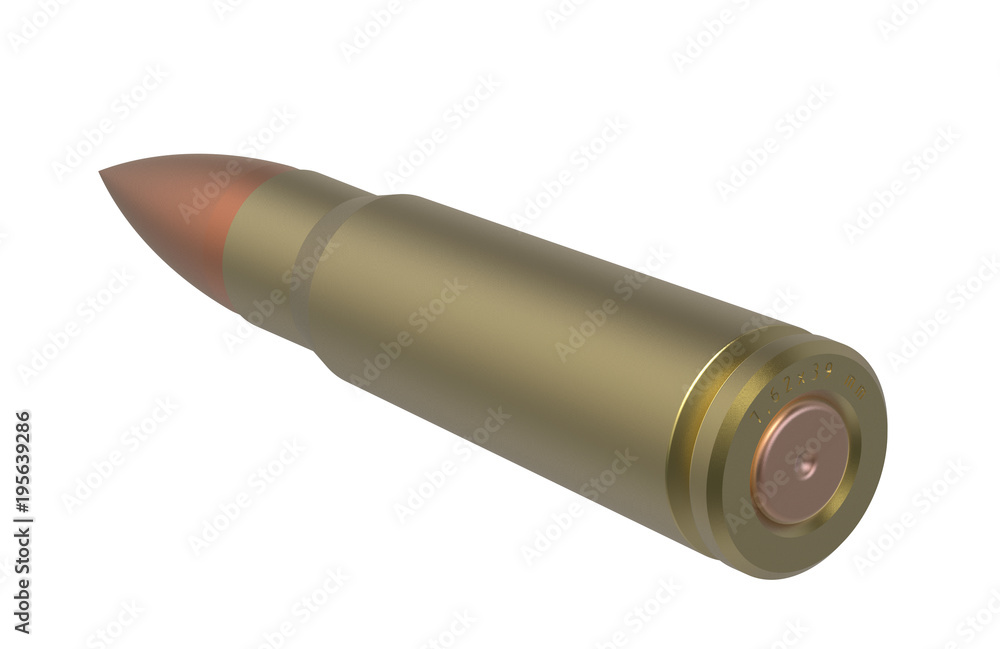Cartridge of the AK-47 - Bullet 7.62x39mm (3d render isolated on white background) Cartridge of the AK-47 - Bullet 7.62x39mm (3d render isolated on white background)