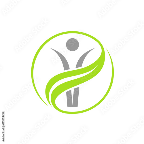 Grey vector person in green jin jang circle
