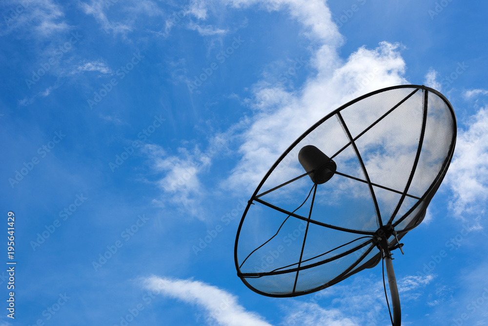 Network from satellite dish on blue sky background Network from satellite dish on blue sky background