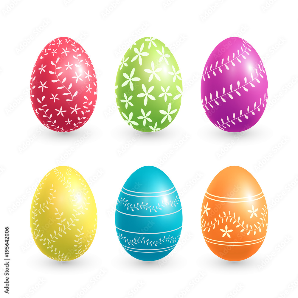 Collection of Easter eggs with floral ornament. Vector eps 10