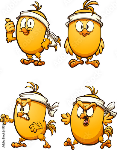 Yellow chicken with bandana. Vector clip art illustration with simple gradients. Each one  on a separate layer. 