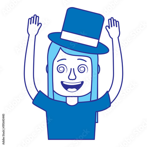 funny smile woman with silly glasses and hat vector illustration blue image