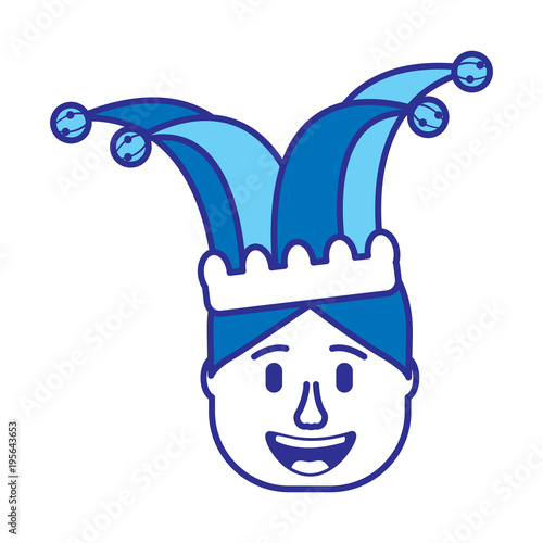 smiling face man with glasses and jester hat vector illustration gradient color image blue image