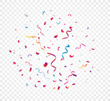 Colorful confetti explosion, isolated on transparent background