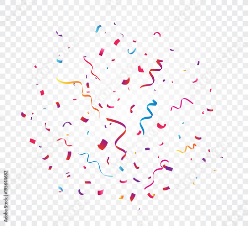 Colorful confetti explosion, isolated on transparent background