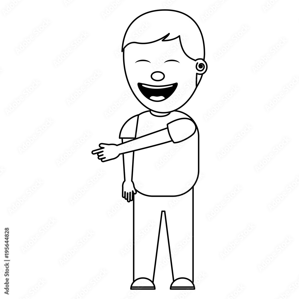 young cartoon smiling man enjoy vector illustration thin line image young cartoon smiling man enjoy vector illustration thin line image