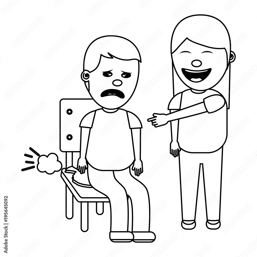 woman make joke a friend with cushion fools day vector illustration thin line image woman make joke a friend with cushion fools day vector illustration thin line image