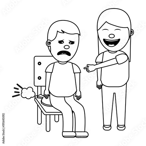 woman make joke a friend with cushion fools day vector illustration thin line image