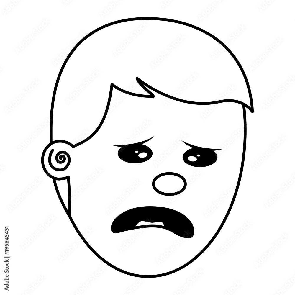 depressed and sad young face man vector illustration thin line image depressed and sad young face man vector illustration thin line image