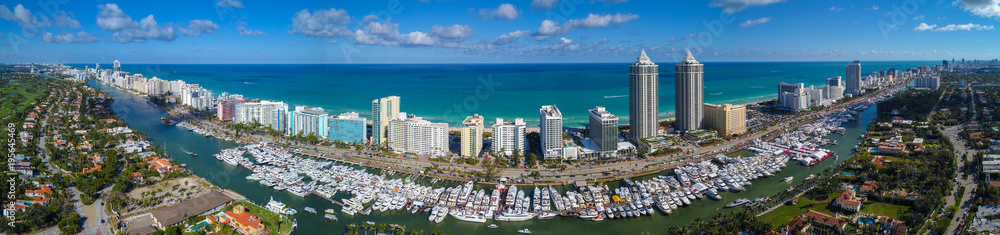 Aerial panorama Miami Beach Boat Show 2018