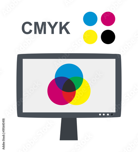 Vector CMYK concept with lcd monitor - Subtractive color mixing
