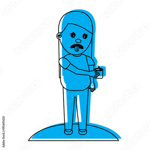 woman with tongue out holding up smells nasty vector illustration blue image