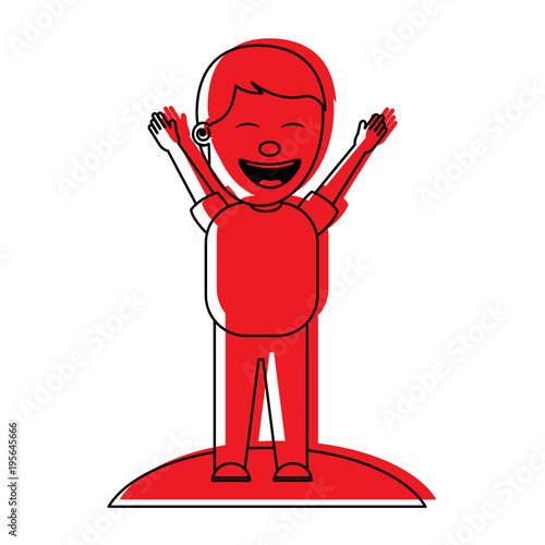 man smiling with raised arms celebration happy vector illustration red image