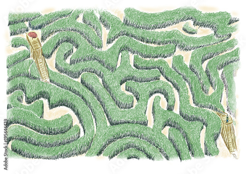 Maze of ideas. concept of labyrinth as overcoming difficulties and arriving at one's goal as life goals. The goal is represented by the brain, a symbol of intelligence and ideas.