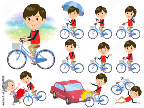 Store staff red uniform men_city bicycle