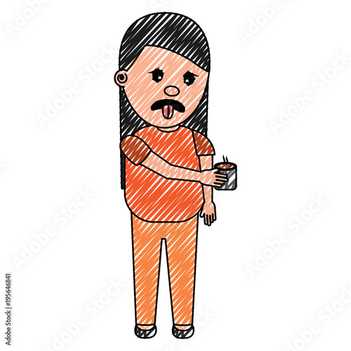 woman with tongue out holding up smells nasty vector illustration drawing image