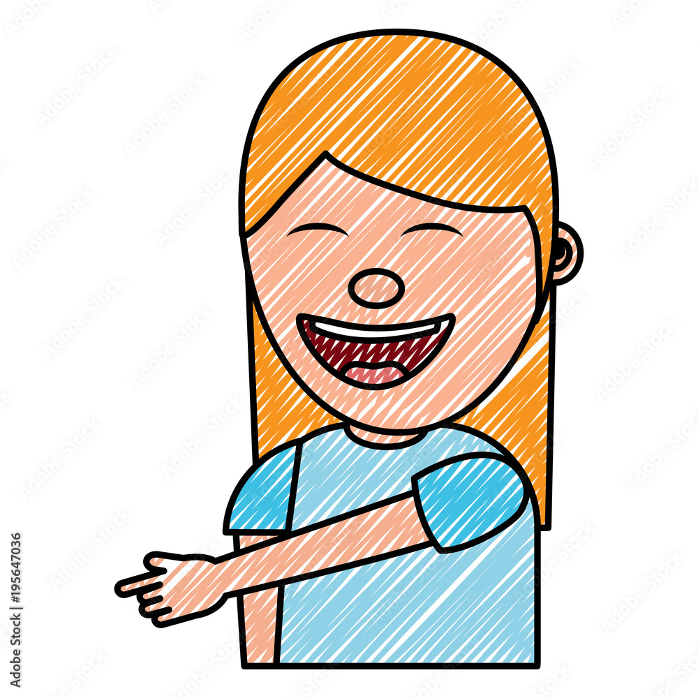 portrait laughing young woman pointing with finger something vector illustration drawing image portrait laughing young woman pointing with finger something vector illustration drawing image