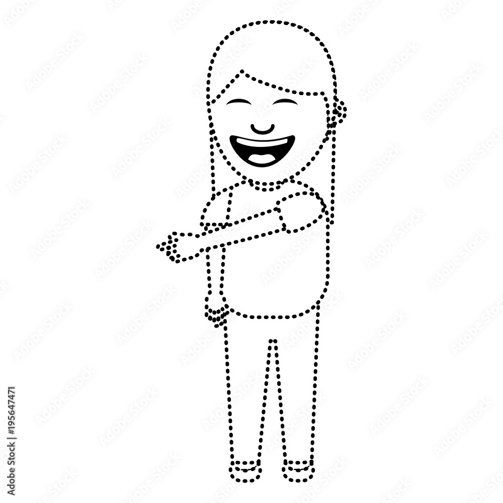 happy laughing girl character female vector illustration dotted line