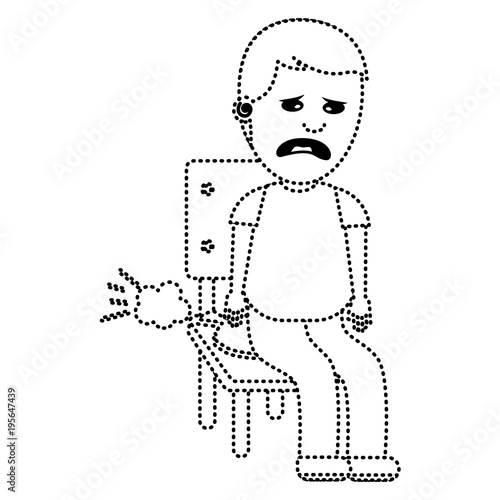 sad man sitting in chair with whoopee cushion fools day dotted line image photo