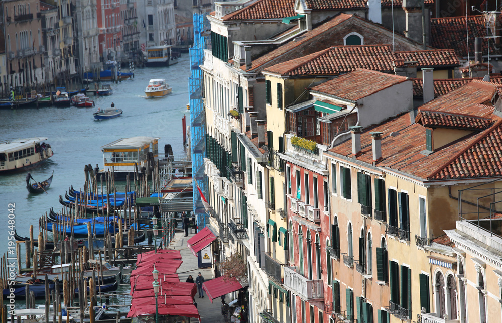Venice Italy Grand Canal with many houses from an unusual view