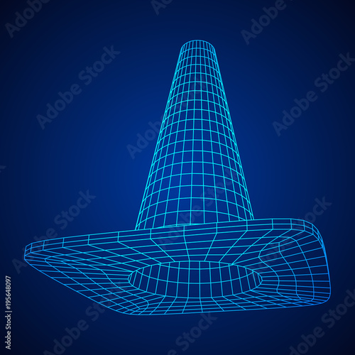 Traffic cone. Road sign wireframe low poly mesh vector illustration. Under construction concept.