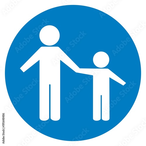 Pedestrian path, footpath, road sign, vector icon. Blue circle button. White silhouette of people.