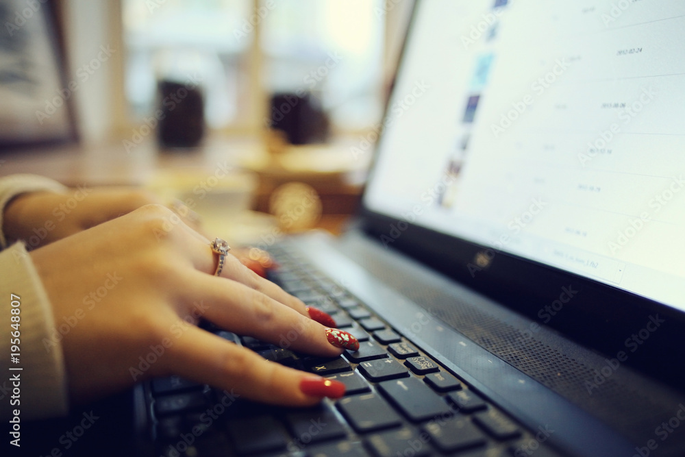young woman working on laptop in cafe, concept of remote work, training, student preparing for exams, girl with gadget in restaurant young woman working on laptop in cafe, concept of remote work, training, student preparing for exams, girl with gadget in restaurant
