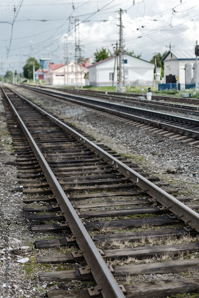 The Railroad Going Beyond The Horizon. Shallow Depth Of Field.