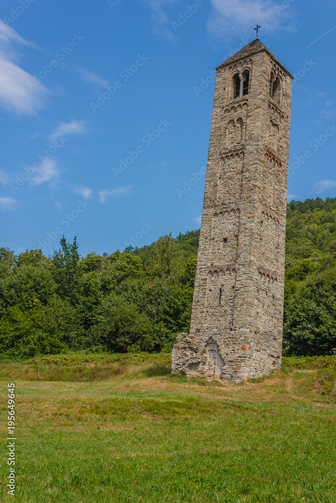 the solitary medieval stone bell tower of Saint Martin called 