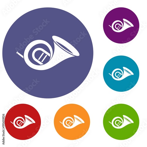 French horn icons set