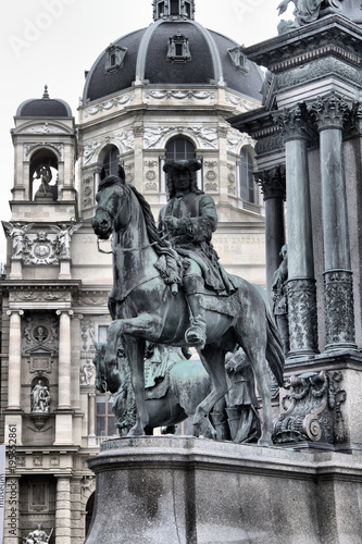 Horseriding statue in the Maria Theresa monument. Vienna, Austria photo