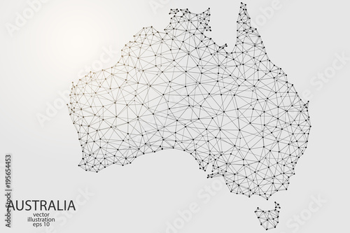 Australia map consisting of 3D triangles, lines, points and connections. Vector illustration of EPS 10.