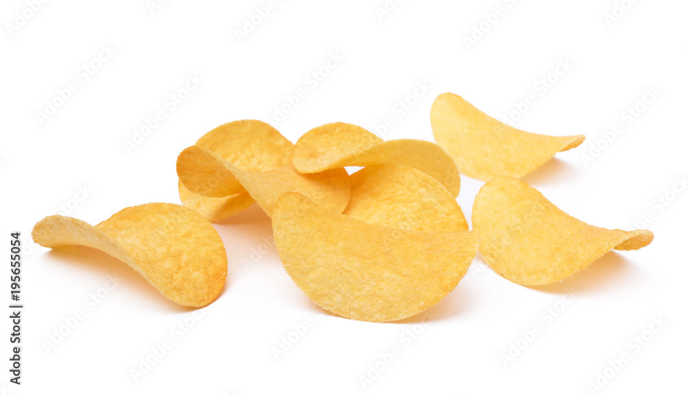 Salted potato chips isolated on white background Salted potato chips isolated on white background