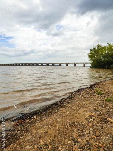A view of Uruguay river and the International bridge between Brazil and Argentina  Uruguaiana  Brazil 