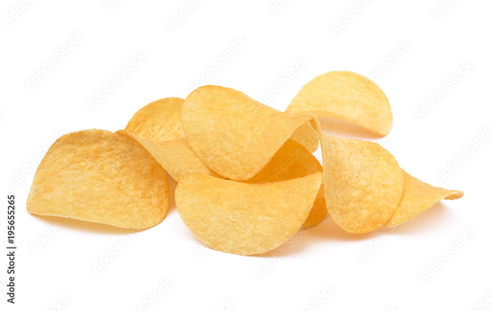 Salted potato chips isolated on white background Salted potato chips isolated on white background