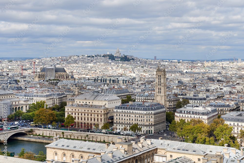Autumn Paris Panorama, overlooking the roof of the Cathedral of Our Lady of Paris