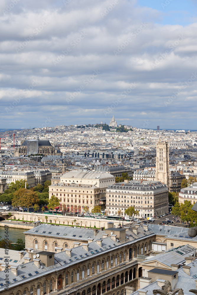 Autumn Paris Panorama, overlooking the roof of the Cathedral of Our Lady of Paris